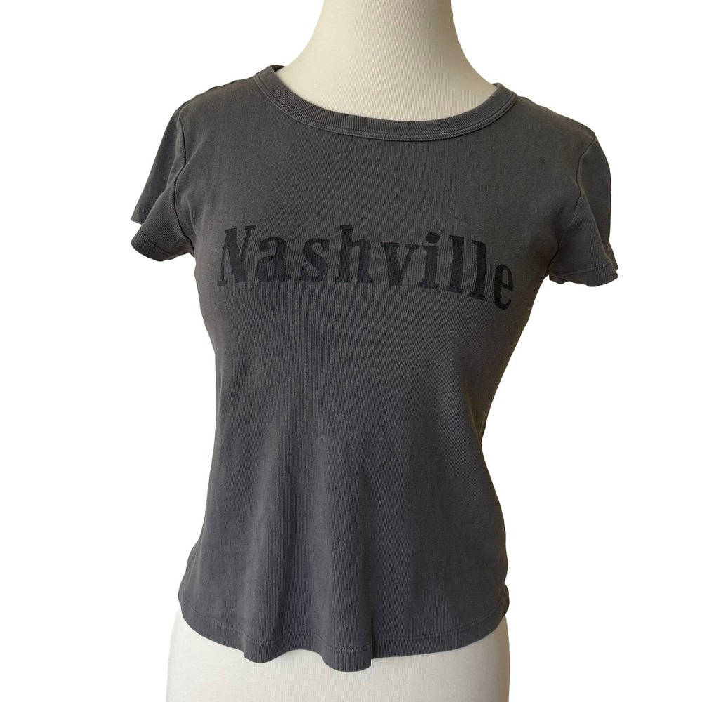 John Galt Brandy Melville Nashville Graphic Baby Tee Charcoal Gray Small Cotton